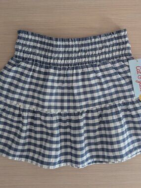 Cat & Jack Gingham Skirt, Blue & White, Girls S (6/6X) NWT
